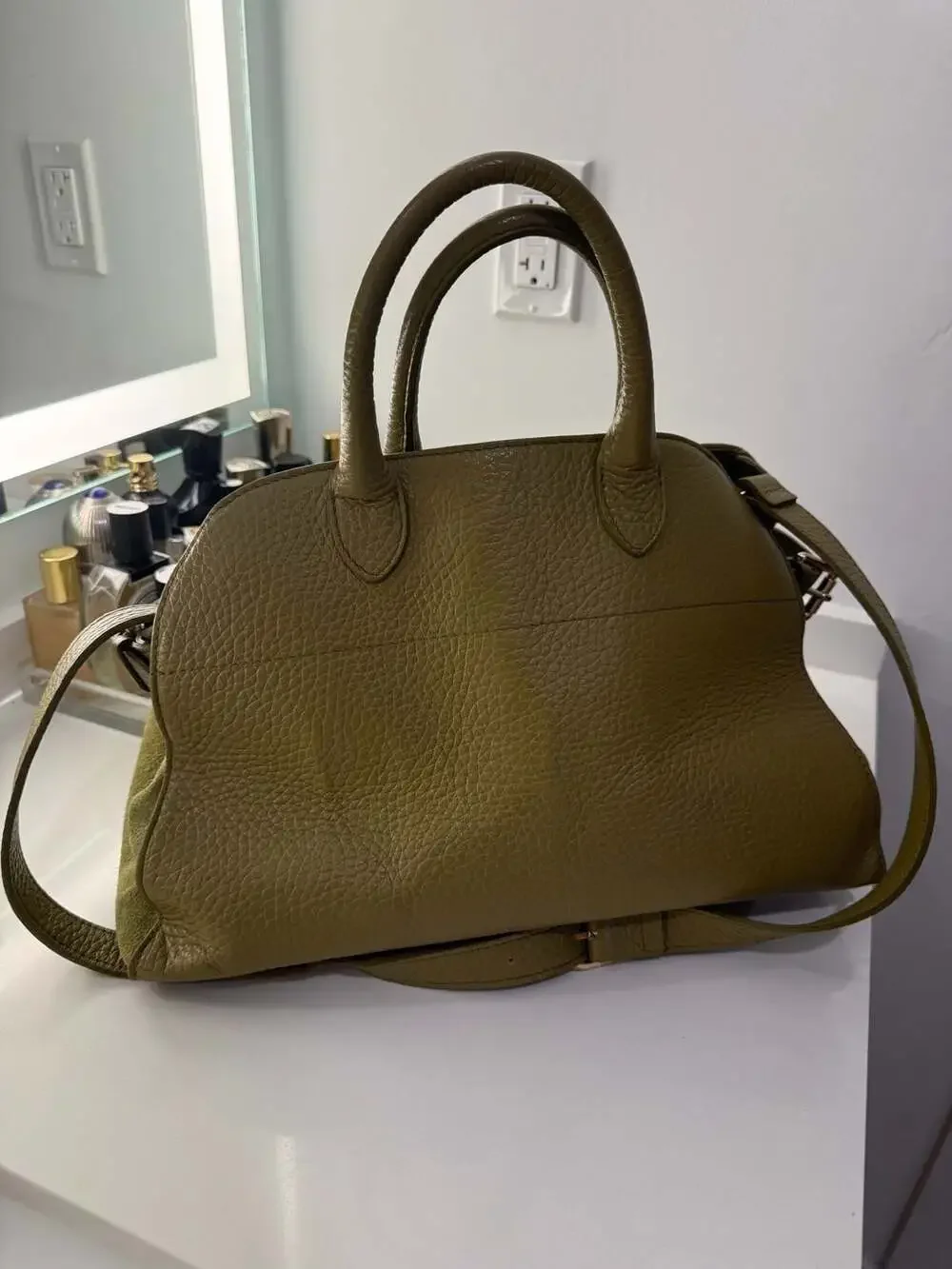 Anna Paola Italian Leather Handbag Riva Iride Green Crossbody Satchel